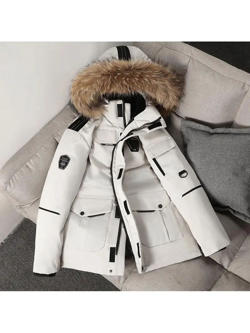 

Men's Winter Thiened down Jaet Mid-Length Fake Fur Collar Outdoor Faionable Workwear Warm Fluffy Vest Chinese Brand