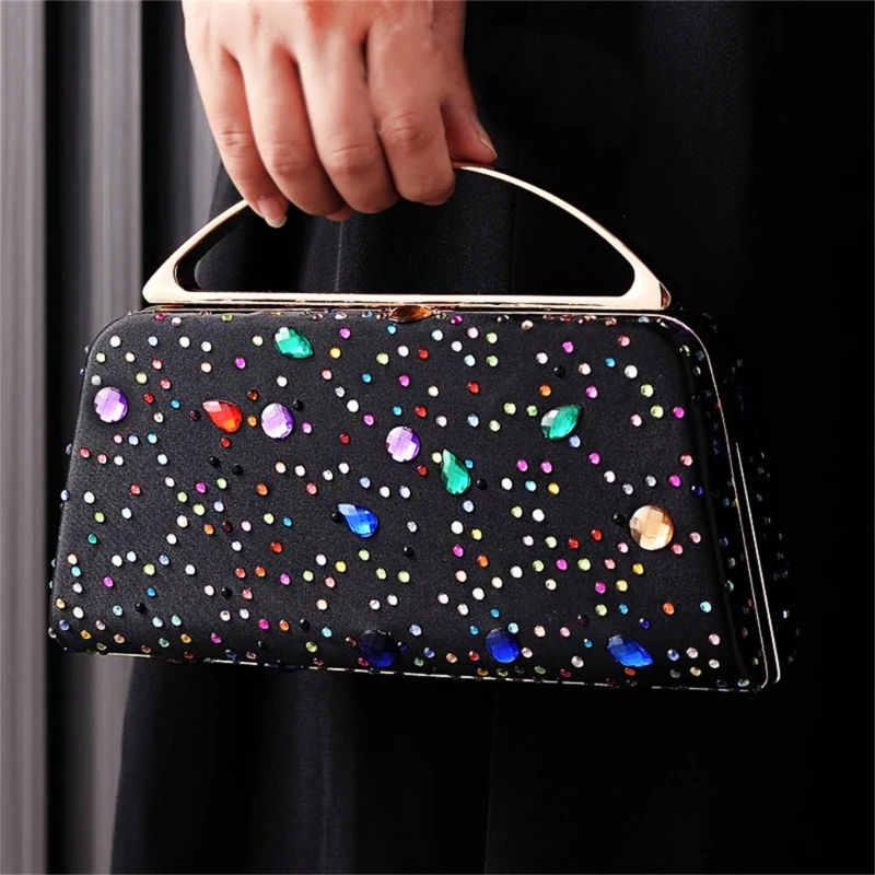 Sparkling Evening Purse Rhinestones Clutch Crossbody Bag with Chain Shoulder Strap Handbag for Bridal Wedding Banquet