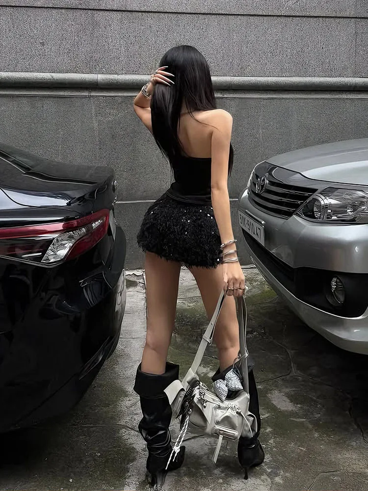 سترة علوية نسائية من Sisterlinda Shirring Hottie سترة نسائية برية مثيرة بدون أكمام بدون أكمام مرقعة كلاسيكية سترة ضيقة للنوادي والشارع