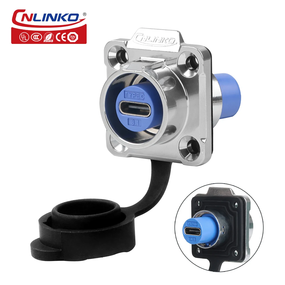 CNLINKO LP16 Waterproof Type-C USB 3.1 5A Female Socket Jacks Panel Mount USB C Connector for Fast Charging Data Transfer 10Gbps