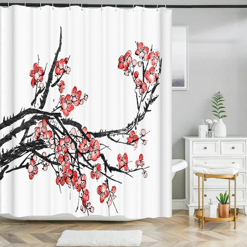 3d Printing Chinese Flower Bird Ink landscape Shower Curtain Bathroom Waterproof Bath Curtain With Hooks Washable Cloth Decor