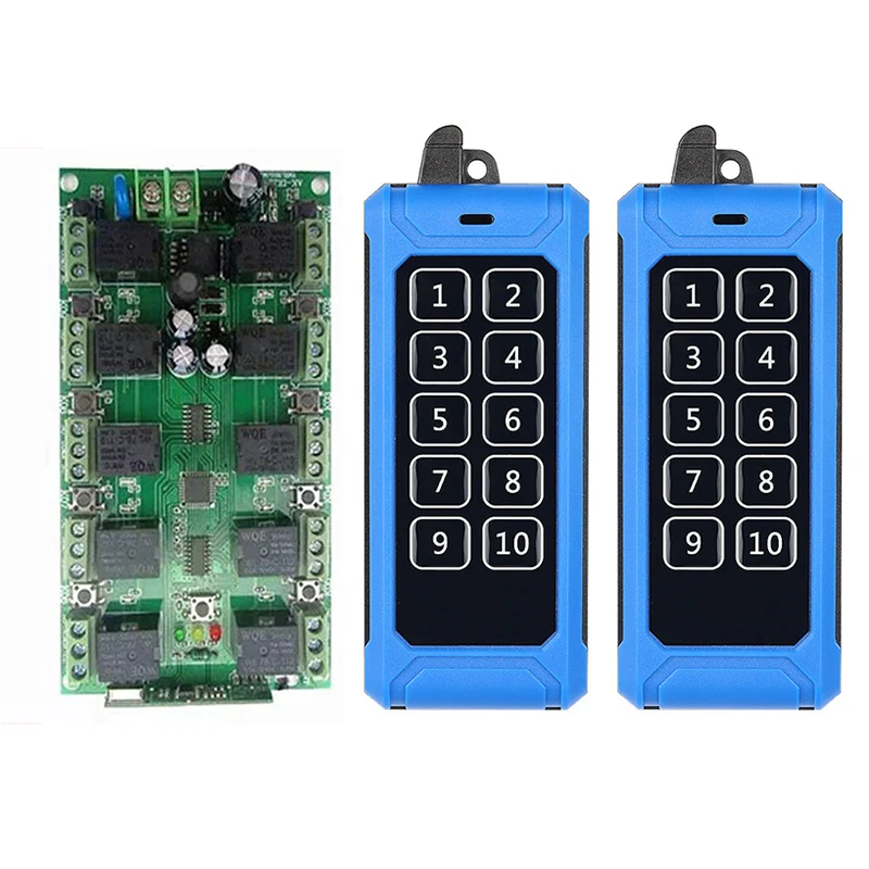 433MHZ DC 12V 10A 10CH RF Wireless Industrial Remote Control System Individual learning Code Light/lamp/led band Home appliance