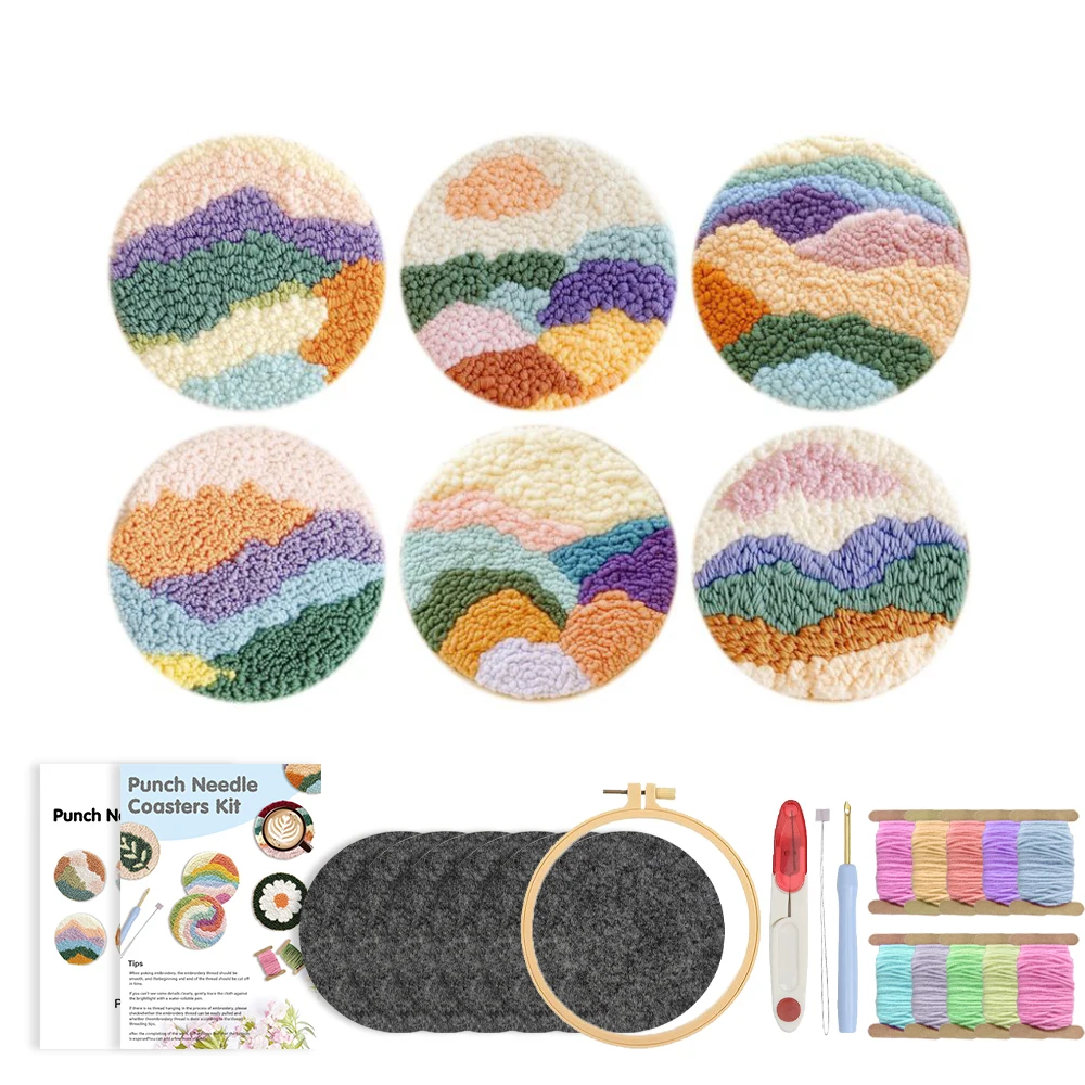 

Scenic Embroidery Punch Needle Coaster Kit Easy DIY Magic Needle For Embroidery Kit Beginner Adult Craft Art Supplies Home Decor