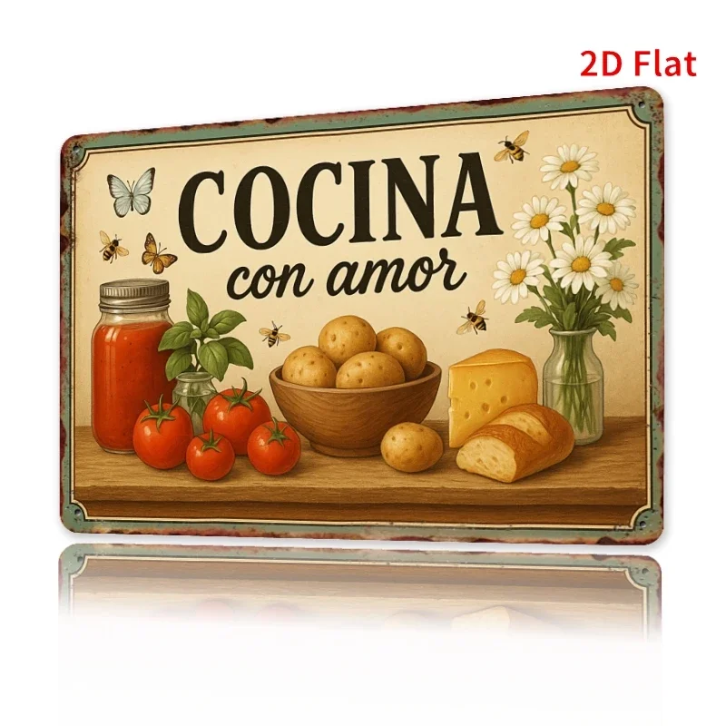 [2D Flat] 1pc Spanish Kitchen Wall Art | Cocina con Amor Cook with Love Sign - Latino Home Decor, Hispanic