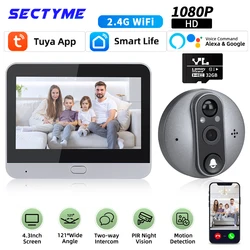 Sectyme Smart Tuya 1080P WiFi Peephole Door Alexa Google Announcement Live View Audio Video PIR FHD Infrared Digital Doorbell