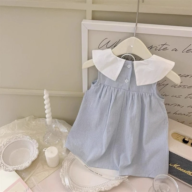 

Детское платье для девочек 2-12 лет, Южная Корея, лето 2026, новинка, в западном стиле, с бантом, темно-синее, для принцесс, 90-140 см