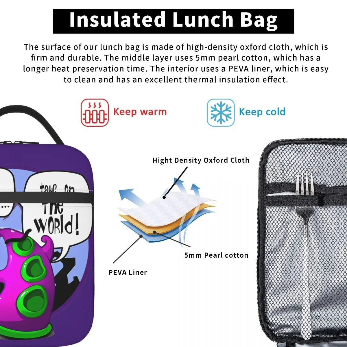 Me siento como puedo tomar los tentáculos WOLD Bolsa de almuerzo Fiambrera de oficina Bolsas de comida Bolsa térmica con aislamiento portátil Oxford