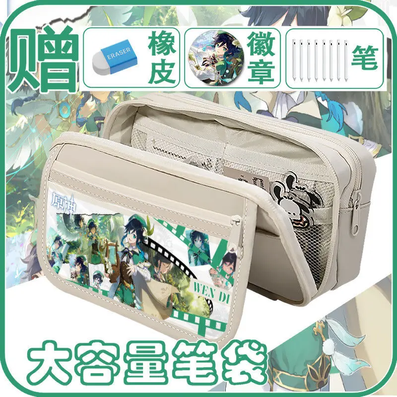 Genshin Impact Pencil Case Large Capacity Wanderer Scaramouche Klee Venti Merchandise Elementary And Middle School Students Ani