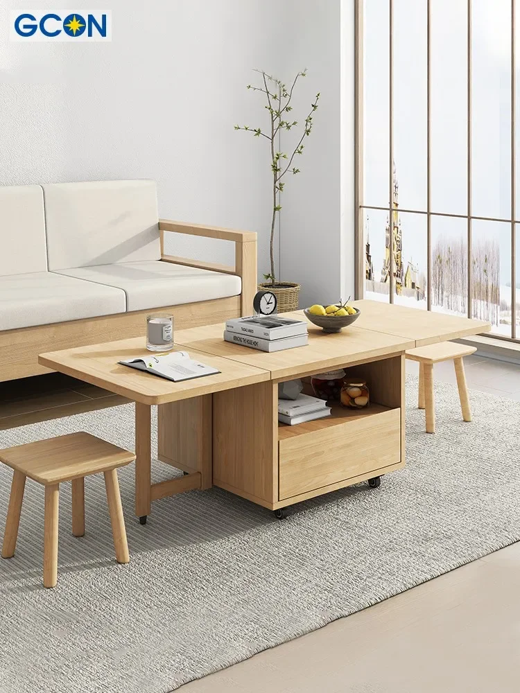 Solid Wood Folding Coffee Table Simple Modern Living Room Side Table Small Coffee Table Dining Table Dual-Use