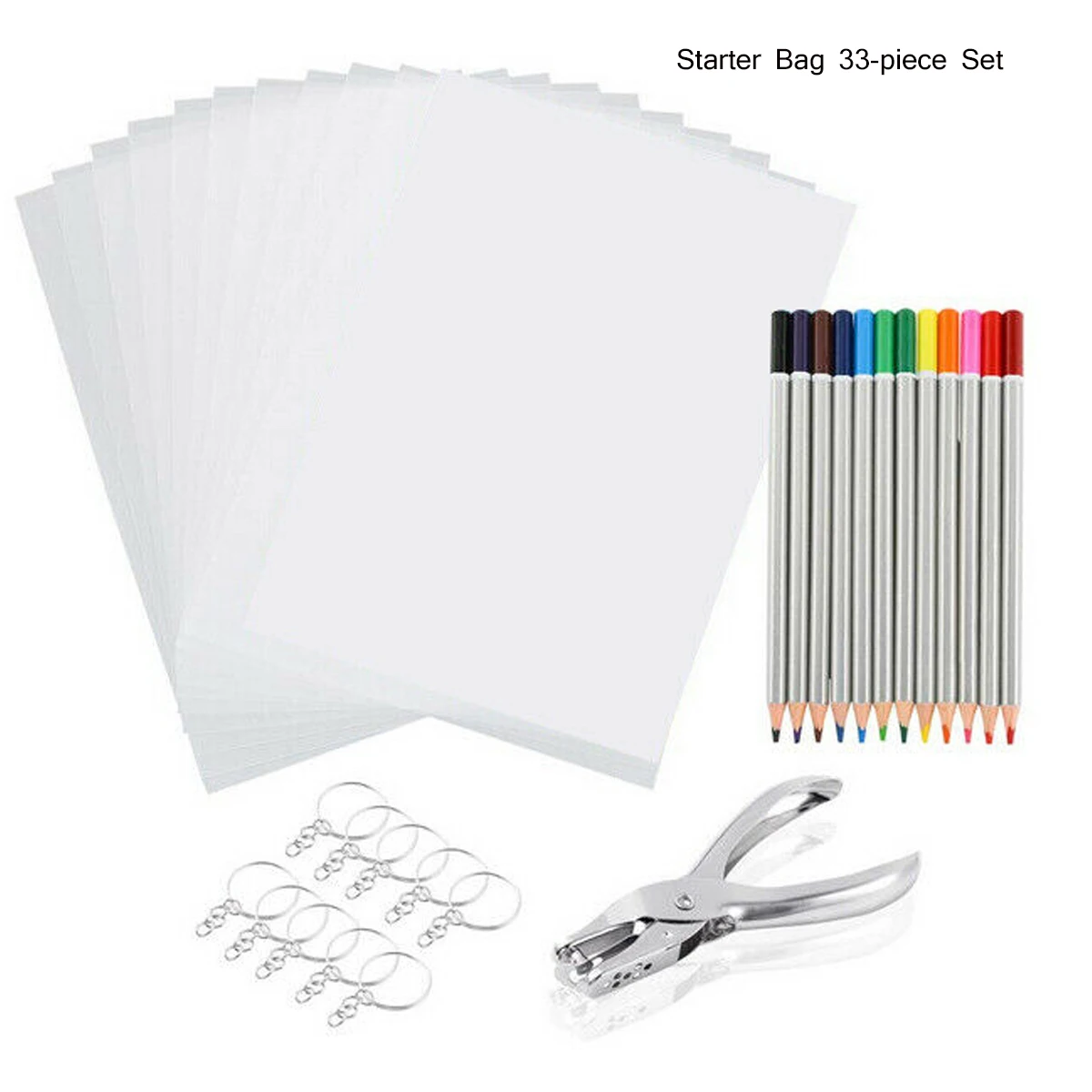 33/145/198PCS Disegno fai da te Rifornimento d\'arte Shrinky Art Paper Heat Shrink Sheet Kit di plastica Perforatrice Portachiavi Matite