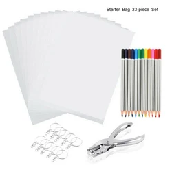 33/145/198PCS Disegno fai da te Rifornimento d'arte Shrinky Art Paper Heat Shrink Sheet Kit di plastica Perforatrice Portachiavi Matite