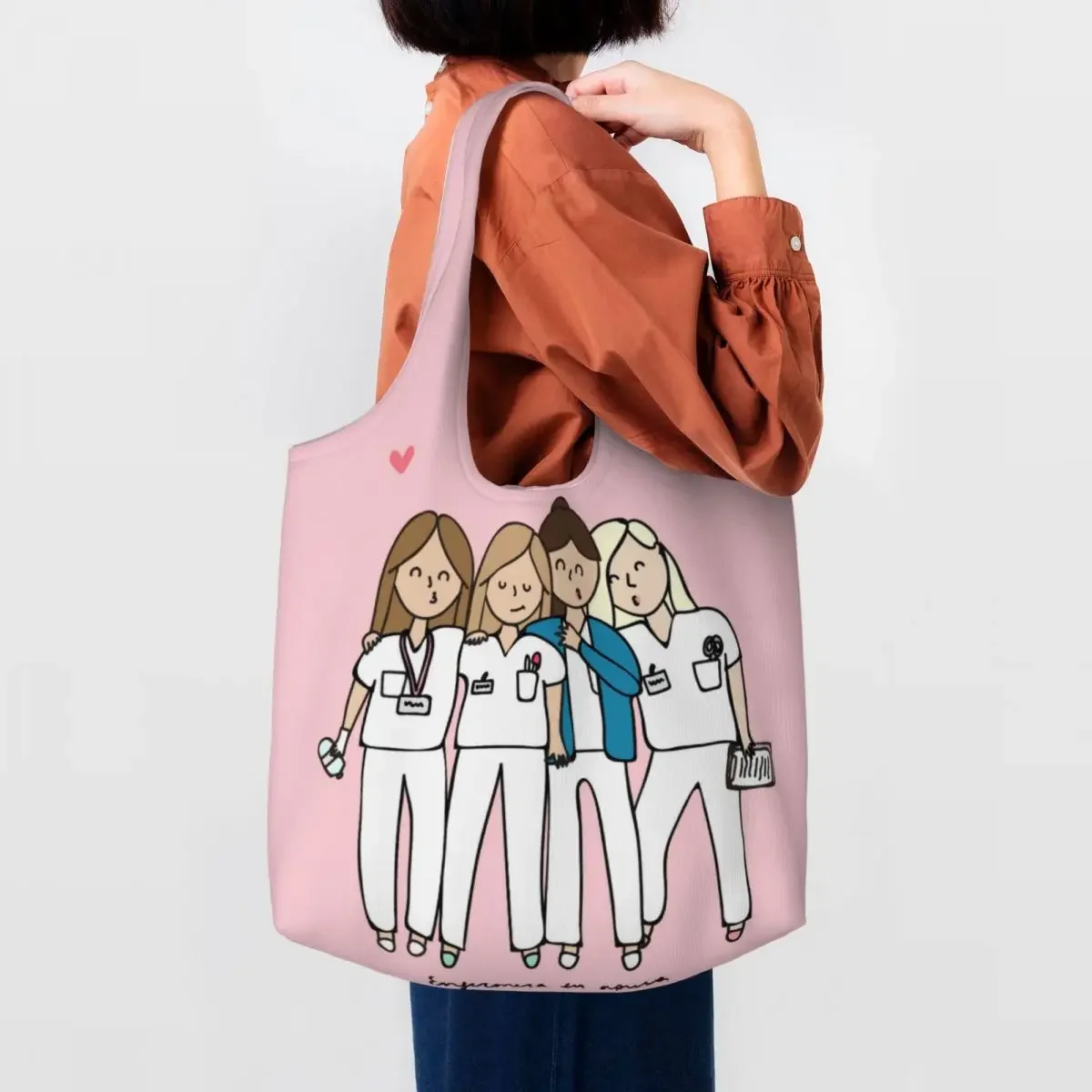 Custom Funny Nurse Shopping Bag Women Shoulder Canvas Tote Bag Washable Health Care Nursing Doctors Groceries Shopper Bags