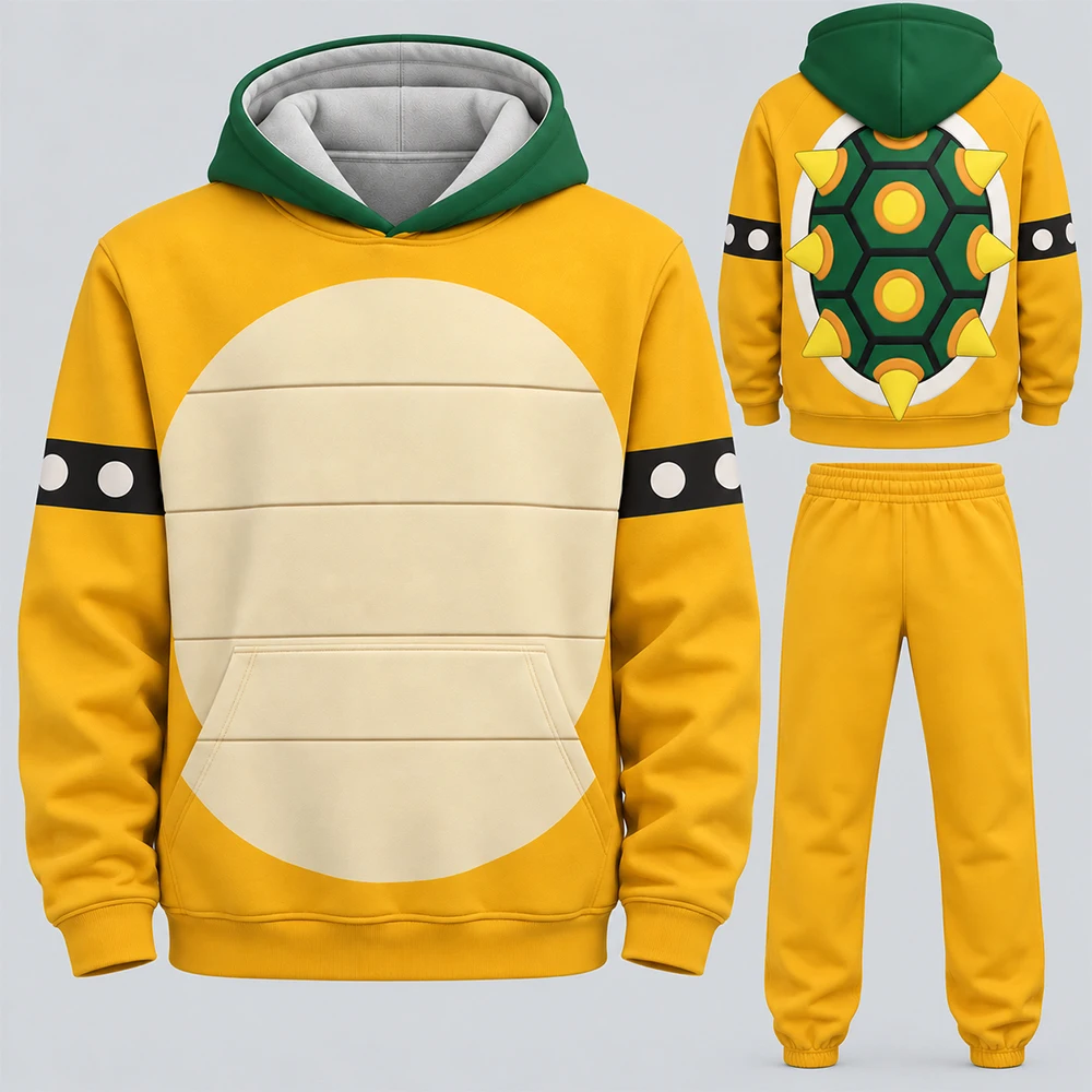3D Printed Hooded Sweatshirt and Pants Two-Piece Game Cosplay with Thorns, Alligator Turtles, and Yellow Clothing