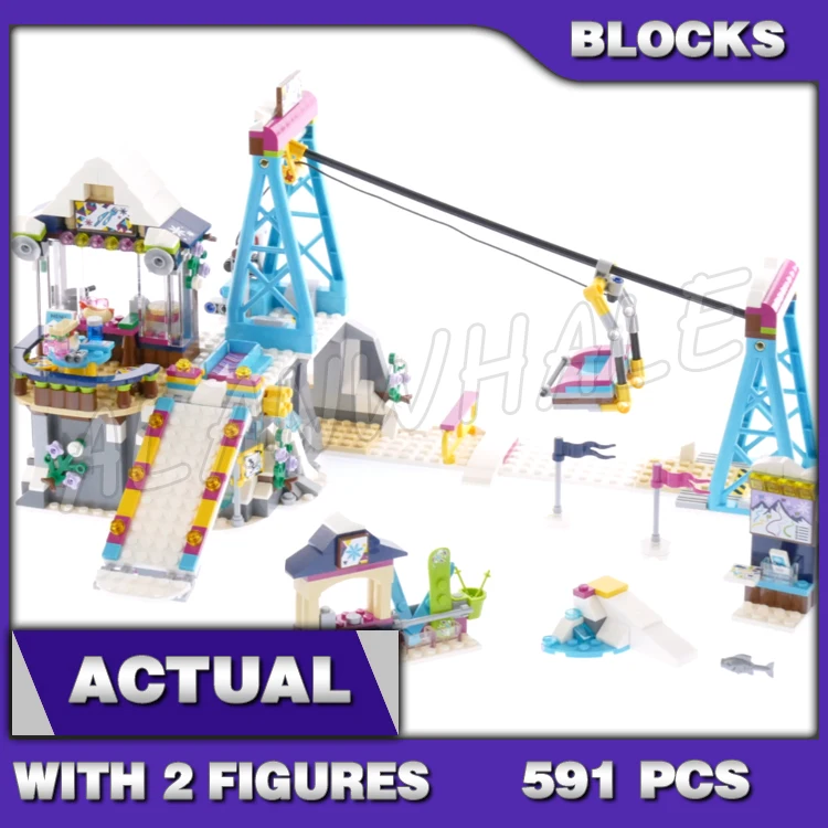 591pcs Friends Snow Resort Ski Lift Winter Sports Mountaintop Restaurant Slope 10732 Building Blocks Toys Compatible With Model