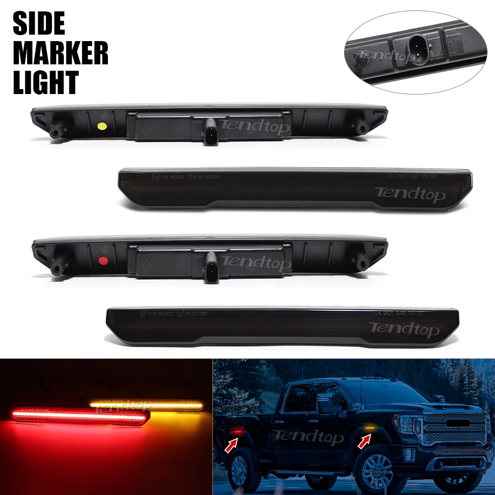 4Pcs Amber Rear Car Front Bumper Side Corner Parking Marker Light LED Side Marker Lights For 2020 2021 2022 Sierra 2500HD 3500H