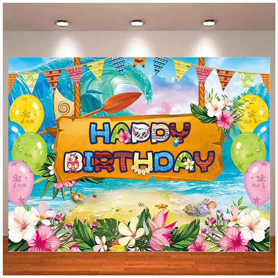 

Hawaiian Birthday Party Banner Aloha Floral Bday Backdrop Tropical Summer Seaside Colorful Balloons Decor Background Supplies