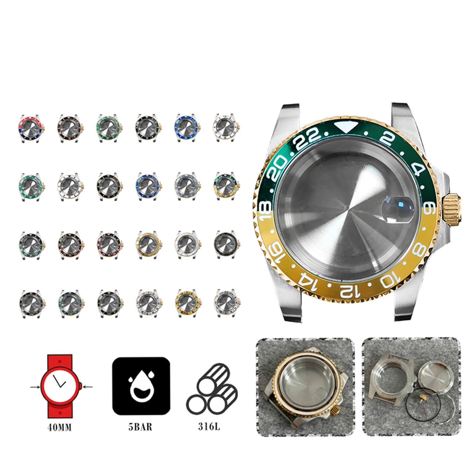 

316L Stainless Steel Case 40mm Sapphire Magnifying Glass Dual Color OMJ/ GMT Bezel For Japan NH35/ NH36 Movement