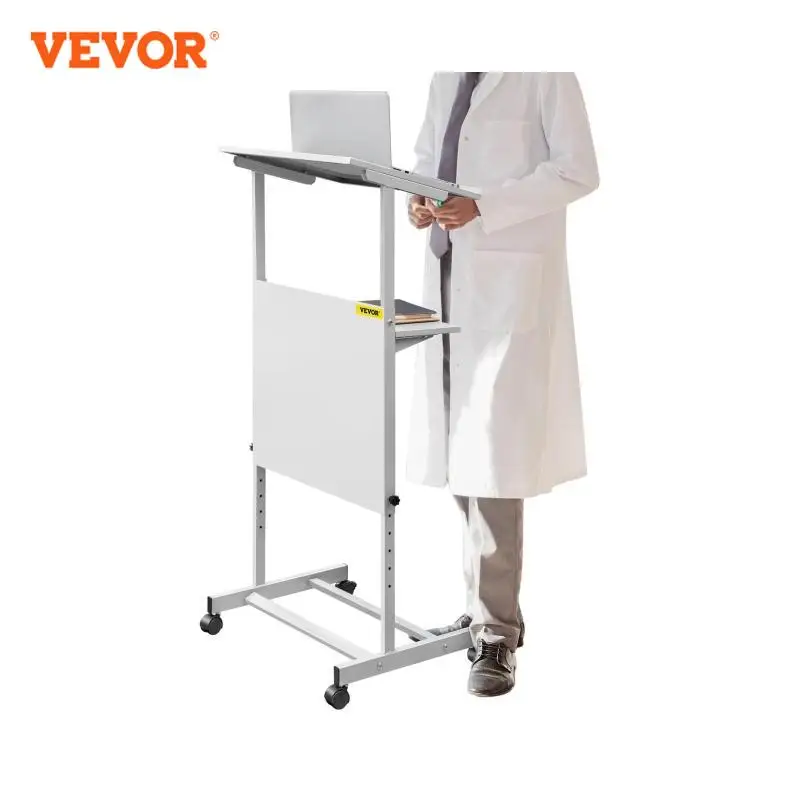 VEVOR Standing Lectern Height Adjustable Portable Pulpit 4 Rolling Casters Podium Stand Lower Storage Shelf Floor for School