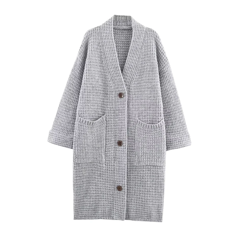 

YENKYE осень-зима теплый длинный вязаный кардиган пальто для женщин пуговицы спереди с v-образным вырезом и карманами свободный свитер верхняя одежда