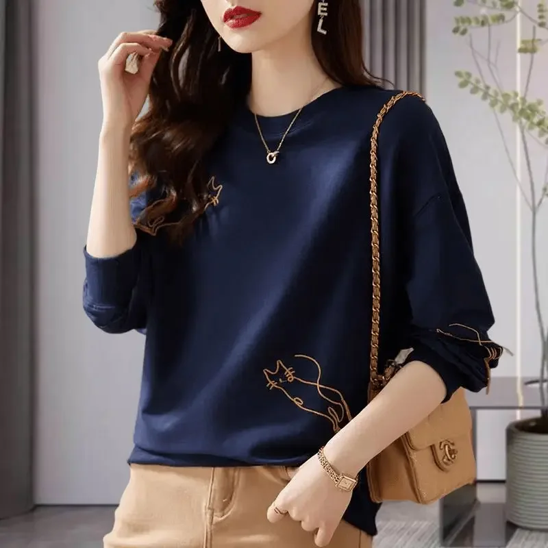 

Корейская тонкая темпераментная свободная куртка с вышивкой, новая осенняя модная повседневная толстовка для женщин