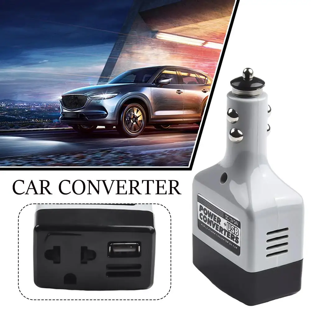 DC12v/24v To AC 220V Car Power Converter Adapter Inverter USB Outlet Charger Power Adapter Inverter Auto/Truck/Van/Camper Parts