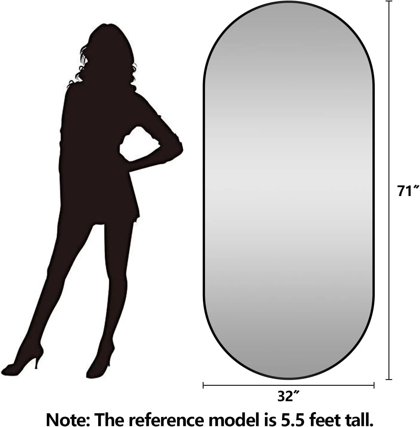 Oval Full-length Mirror, 71 "x 32" Wall-mounted Floor Mirror with Metal Frame, Super Clear Explosion-proof Dressing Mirror