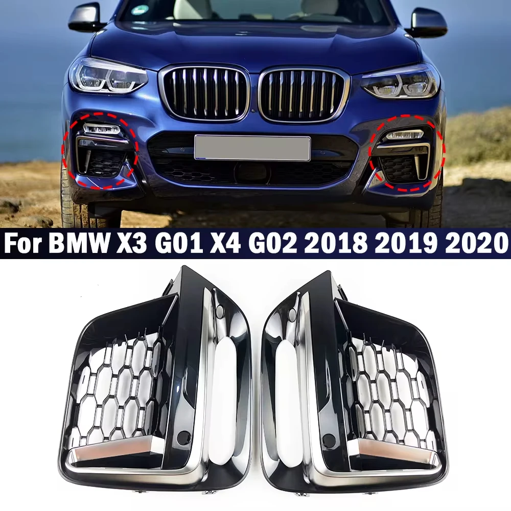 1 Pair Car Front Fog Light Lamp Cover Grille Trim For BMW X3 G01 X4 G02 2018 2019 2021 M Style (with/without Fog Lamp Hole)