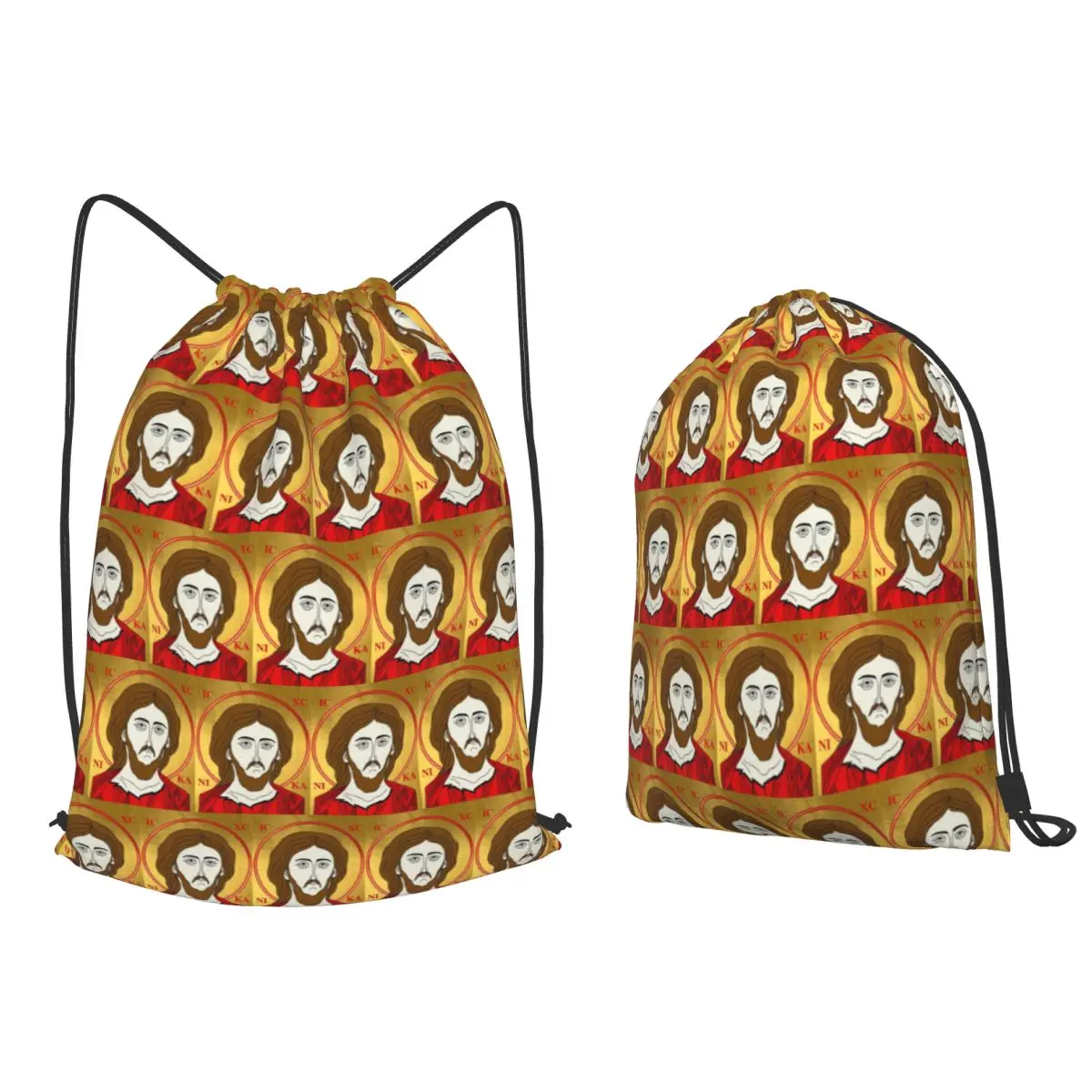 Jesus Icon Gold Byzantine Style Backpacks Fashion Drawstring Bags Sports Bag Book Bags for Travel Students
