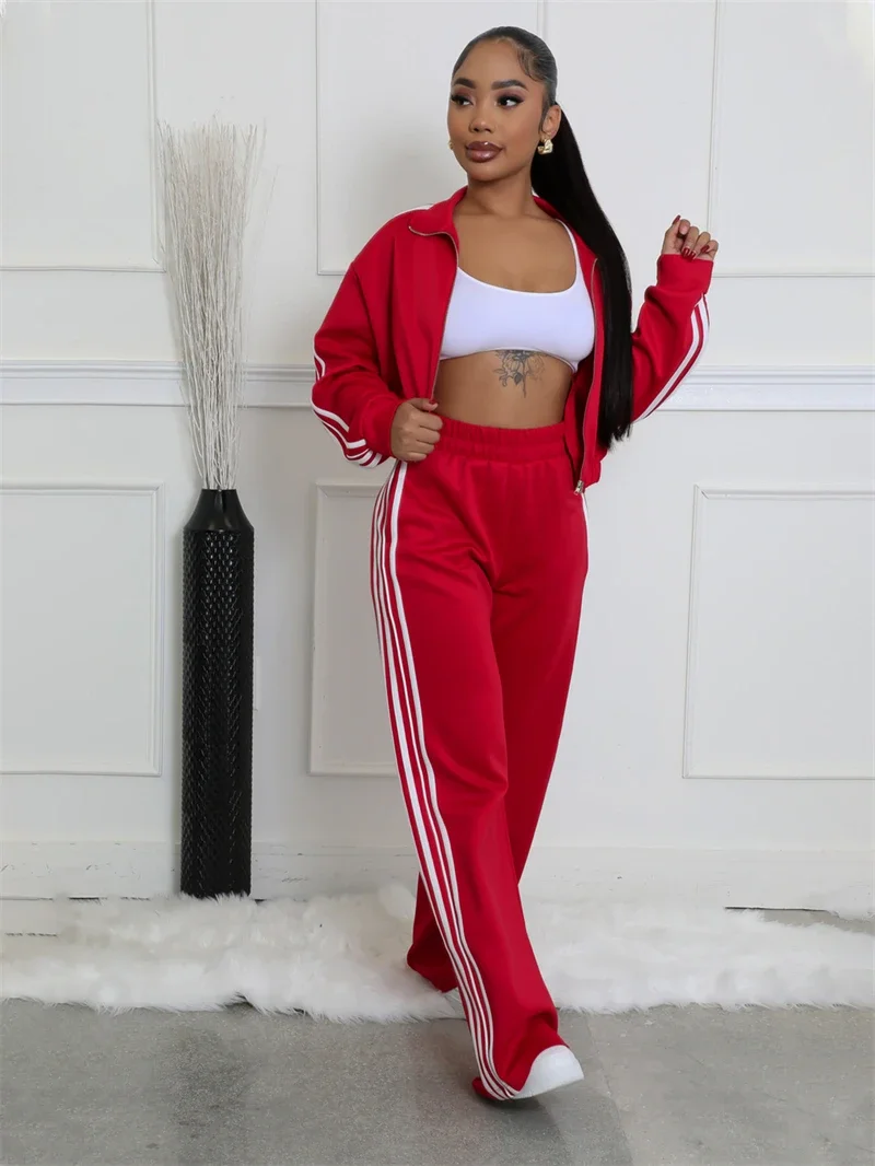Streetwear 2-częściowe zestawy damskie Outfit Spring Clothes Women 2025 Side Striped Crop Top and Pant Sets Casual Sweatsuits Woman Sets