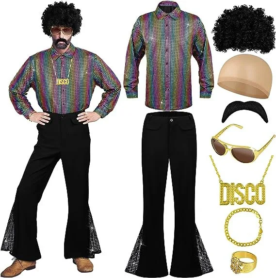 

2026 New 70s Men's Retro Sequin Set Classic Casual Hip-Hop Costume Set