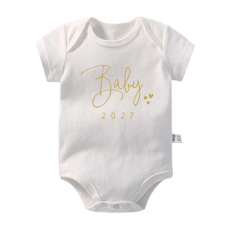 Pregnancy Announcement Baby 2027 Newborn Baby Bodysuits Gold Letter Printed Boys Girls Romper Jumpsuit Clothes