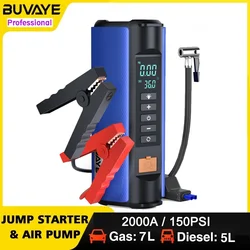 BUVAYE Air Compressor with Jump Starter Outdoor Portable Air Pump 150PSI Tire Inflatable Pump Emergency Lights with EVA Bag