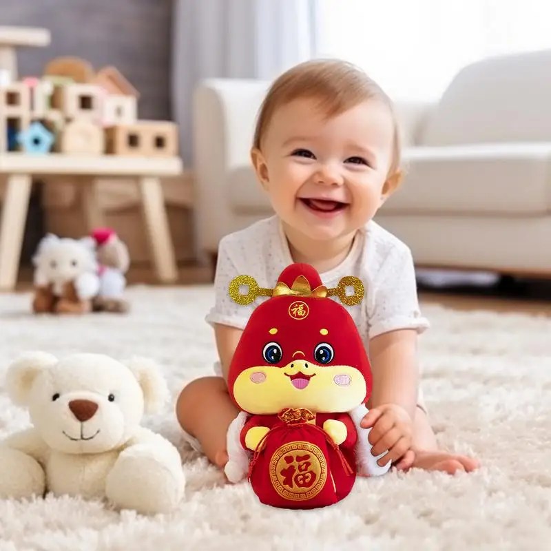 Muñeco de peluche de la suerte para decoración del hogar, muñeco rojo súper suave, año de la serpiente, 2025