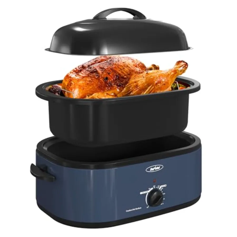 

Electric Roaster Oven with Viewing Lid Large Stainless Steel Turkey Roaster with Removable Pan Rack Blue 18QT Defrost/Warm Func