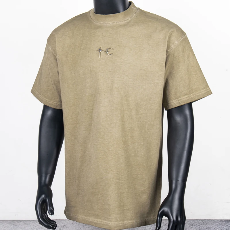 

2025 Thug Club T-shirt Star Moon Metal Logo Tees Sweatshirt Men Women Couple Summer New Washed Brown Short Sleeve Pullover
