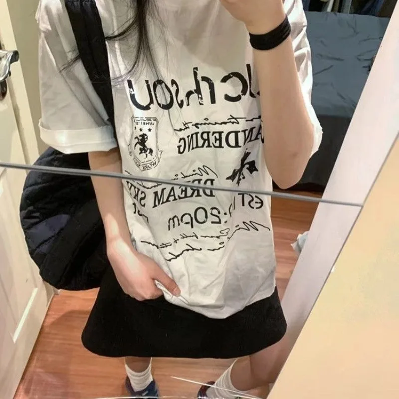 

Korean Cheap Casual Graphic Printed Cotton T-Shirt Oversized Loose Women Men Harajuku Hip Hop Streetwear Tee