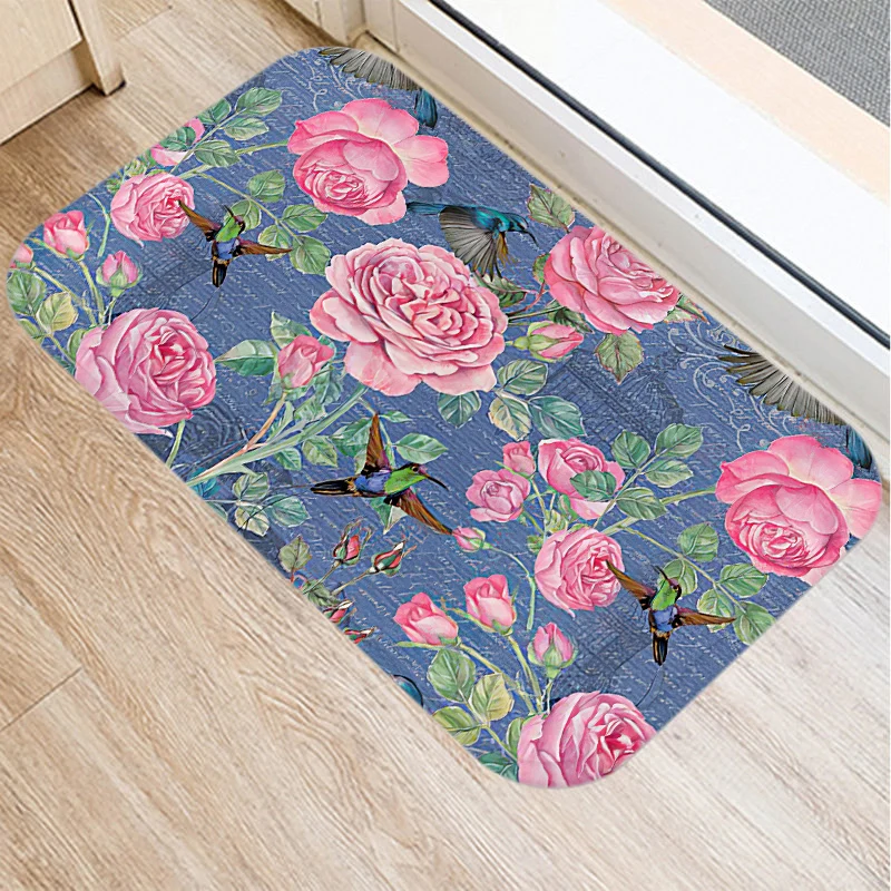 Colorful flower pattern home kitchen bathroom entrance doormat coral velvet carpet  indoor floor mat anti slip