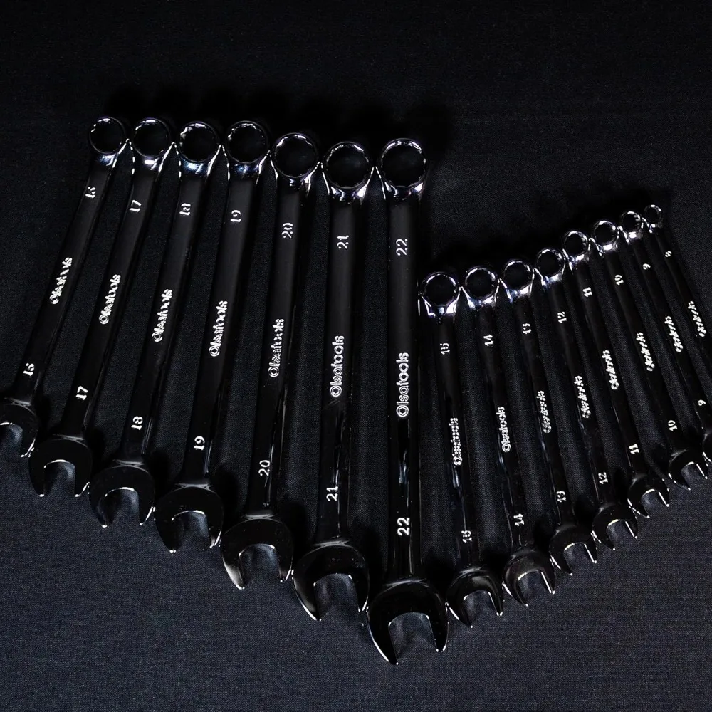 Set di chiavi combinate metriche da 15 pezzi, dimensioni 8-22 mm, infrangibili, acciaio al cromo vanadio, policarbonato