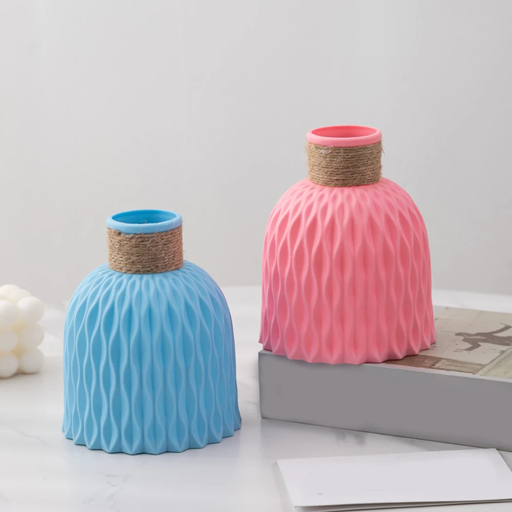 Jarrones de plástico para decoración del hogar, jarrón de flores de mimbre de imitación, decoraciones modernas de boda europea, cesta irrompible