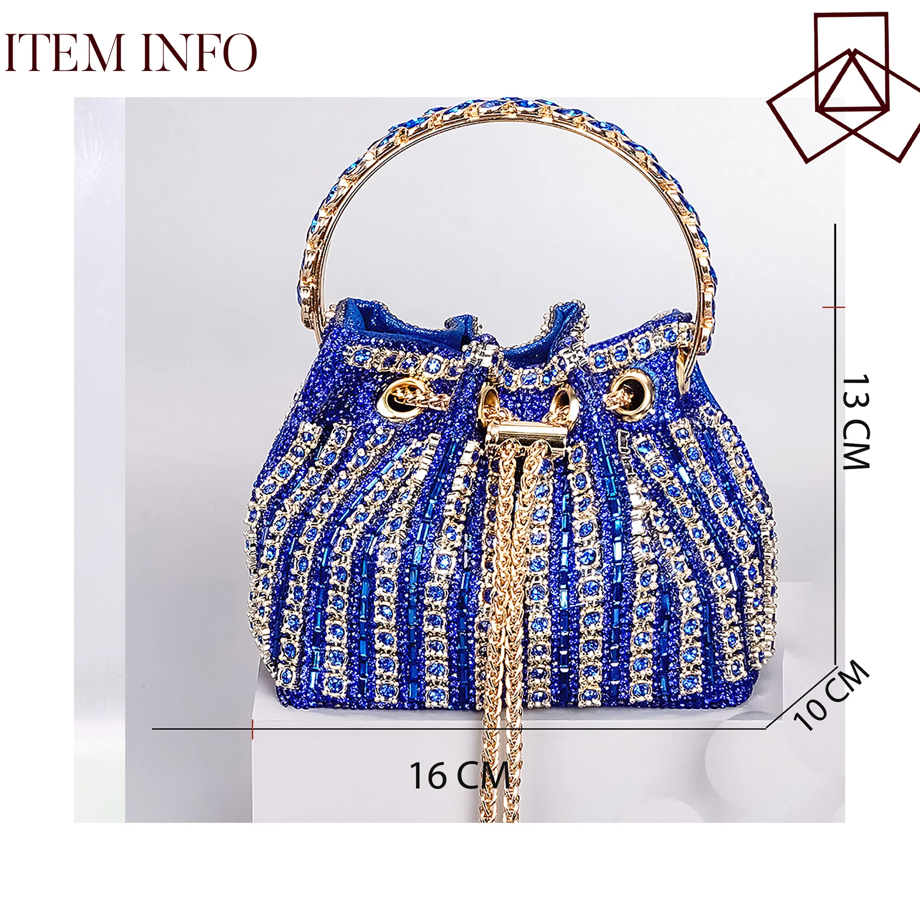 QSGFC Simple Exquisite Royal Blue High Heels Metallic Drill Chain Decoration Bucket Bag Fashion Banquet Shoes and Bag