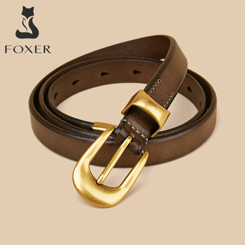 FOXER Fashion Thin Belt Lady Korean PU Leather Adjustable Metal Buckle Belts Women Alloy Buckle Retro Jeans Belt Designer Girdle