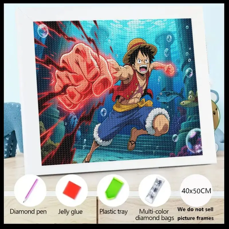 

1PC 5D Full Drill Diamond Painting Kit, One Piece Luffy Anime Manga Character Diamond Art, DIY Crystal Rhinestone Mosaic Paintin