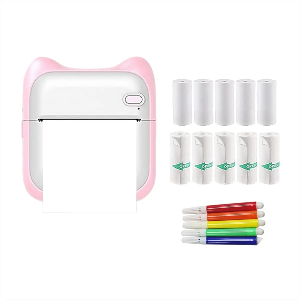 【Best Seller】Mini Printer Sticker Maker, Portable Thermal Sticker Printer, Mini Inkless Printer with 10 Roll Paper and 5 Color P