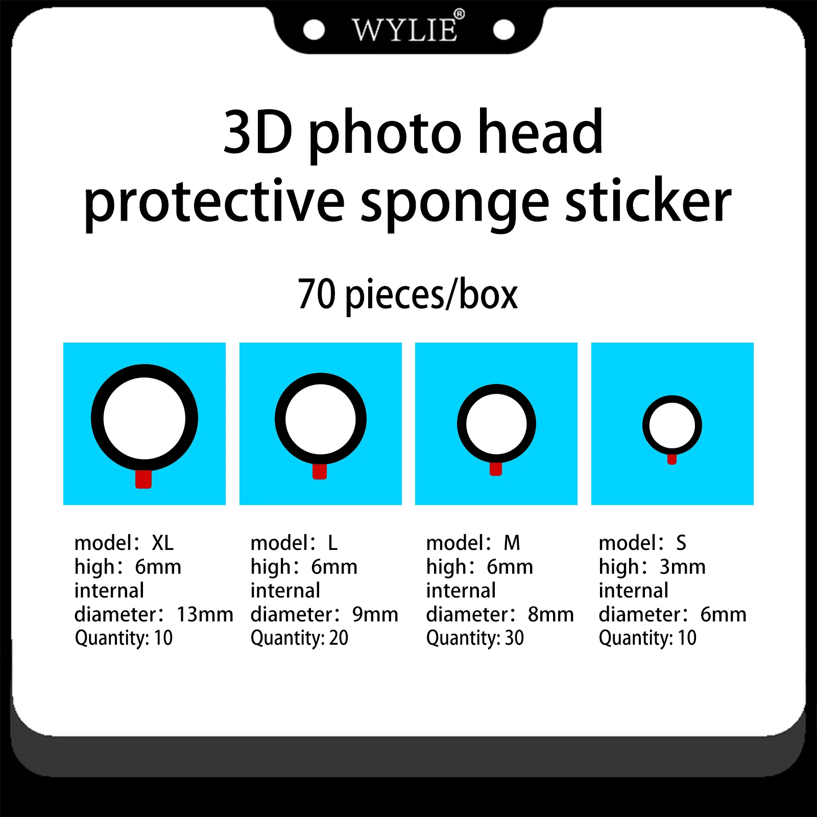 WYLIE 6/8/9/13mm 70pieces/box 3D Photo Head Protective Sponge Sticker For The Front And Rear Cameras 95% Moble Phone Model
