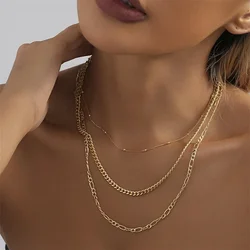 New Vintage Metal Geometric Chain Necklace For Women Female Fashion Punk Multilevel Hip Hop Gold-plate Jewelry Gift Wholesale