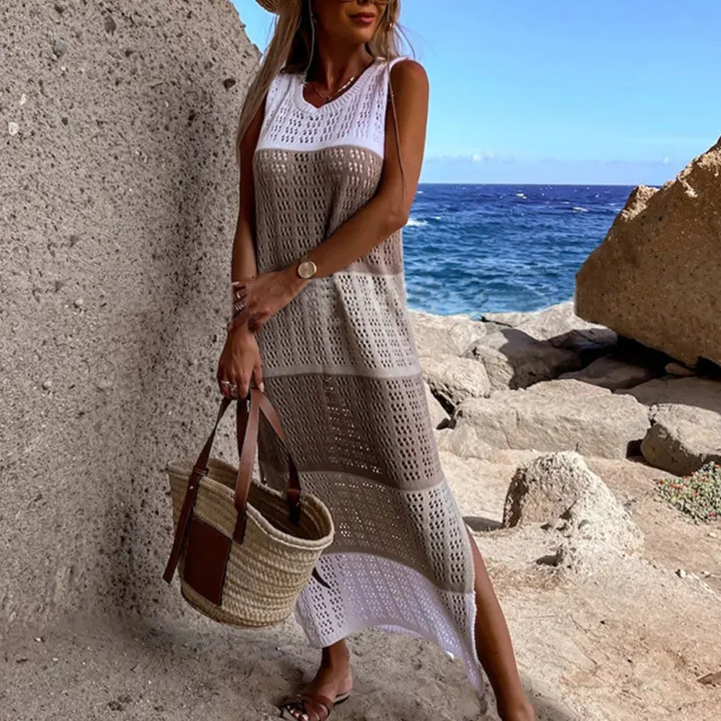 Vestido de Crochet para mujer, traje de baño Sexy, ropa de playa, vestido de punto para vacaciones