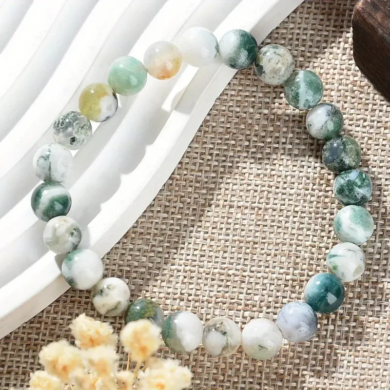 Natural Stone Success Healing Crystal Stone Bracelet Dendritic Agate Relieves Stress Enhances Confidence Jewelry Gift For Men