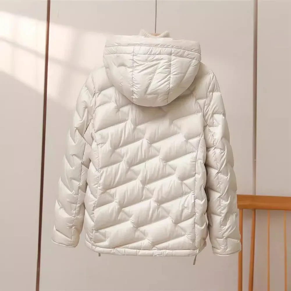 2024 New Women Short Hooded Casuall Puffer Coat Female Thick Warm Windproof Parka Outwear Lightweight White Duck Down Jacket