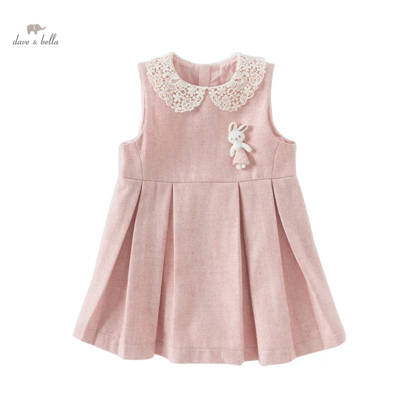 Dave Bella Princess Dress Girls Baby Children 2024 New Autumn Sweet Cute Rabbit Doll Baby Pleated Dress Party Outdoor DB3242042