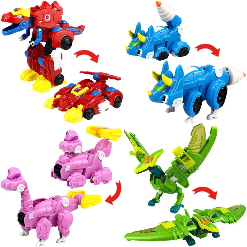 4 IN 1 Gogo Dino Explorer Deformation Robot Toy Action Figures Transformation Car Airplane Gogo King Dinosaur Toys for Kids Gift